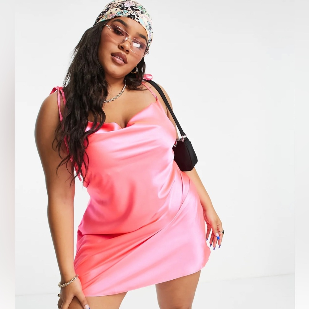 COLLUSION Neon Pink Tie-Shoulder Mini Slip Dress
